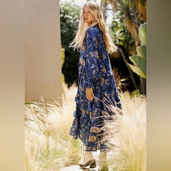 Spell & The Gypsy Blue Aurora stunning maxi tiered stunning bohemian dress. - Picture 2 of 16